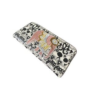 Sakroots Artist Boho Circle Elephant Embroidered Zip Wallet Black Cream Pink